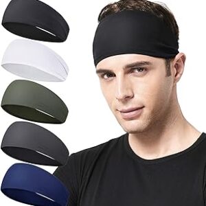 Mens Running Headband,5Pack,Mens Sweatband Sports Headband for Running,Cycling,Basketball,Yoga,Fitness Workout Stretchy Unisex Hairband
